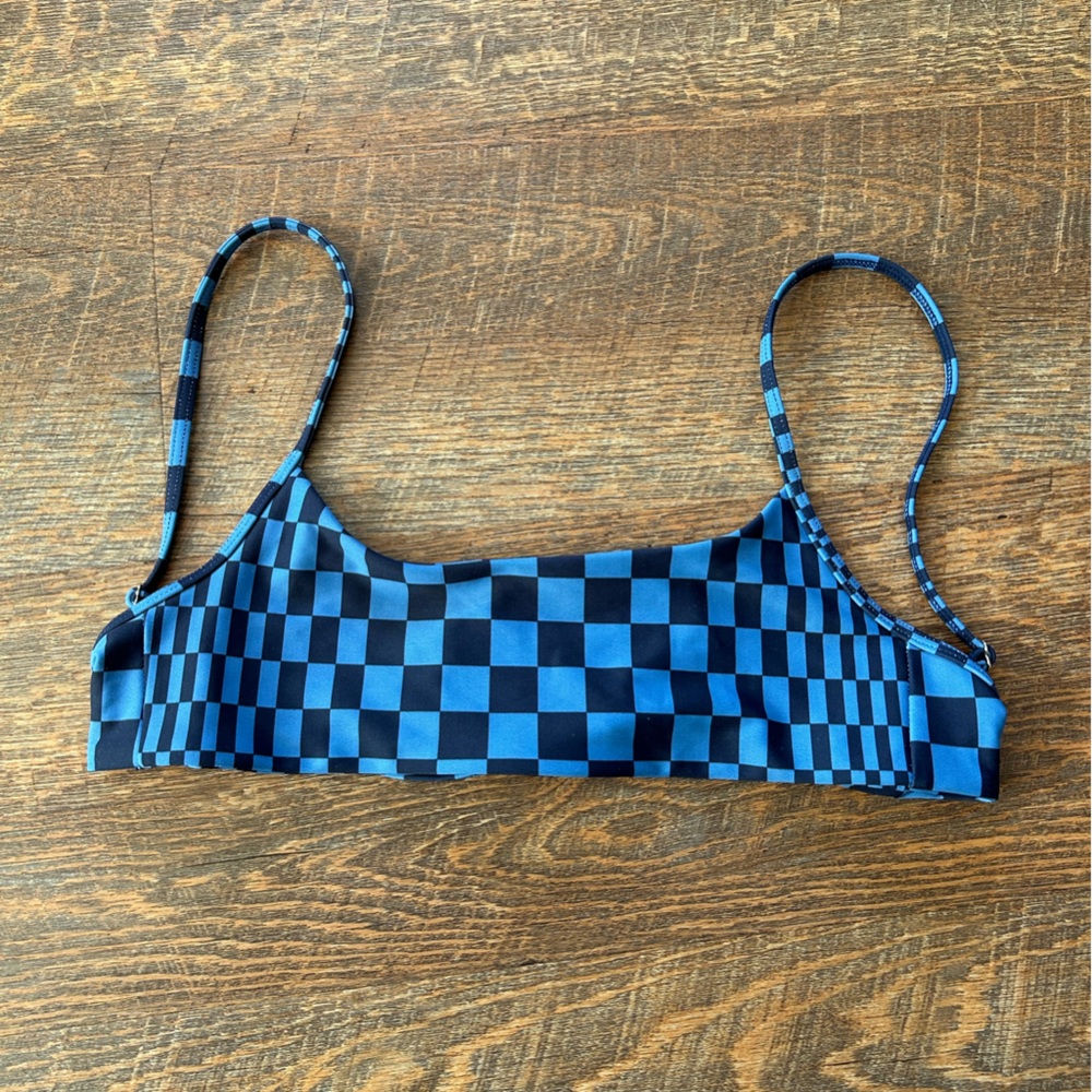 Skatie Blue and Black St. Maarten Maddie Checkered Bikini Top